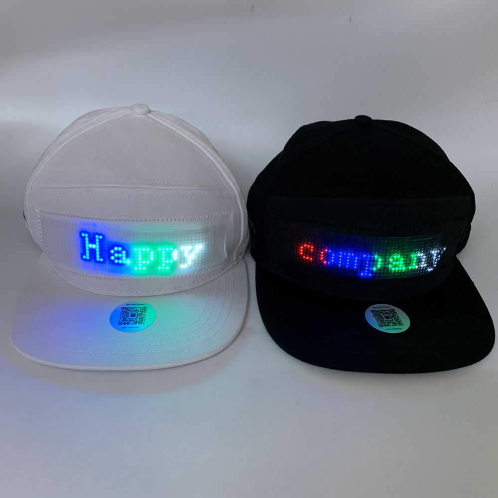 Advertising promotional USB rechargeable APP programmable LED scrolling message hat LED display cap